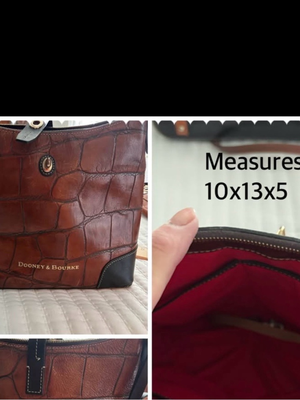 Dooney & Bourke Brown Croc-Embossed Leather Messenger Bag with Black Trim